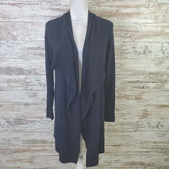 H by Bordeaux Navy Long Sleeve Cozy Mixed Rib Waterfall Cardigan Size XS - Picture 4 of 10